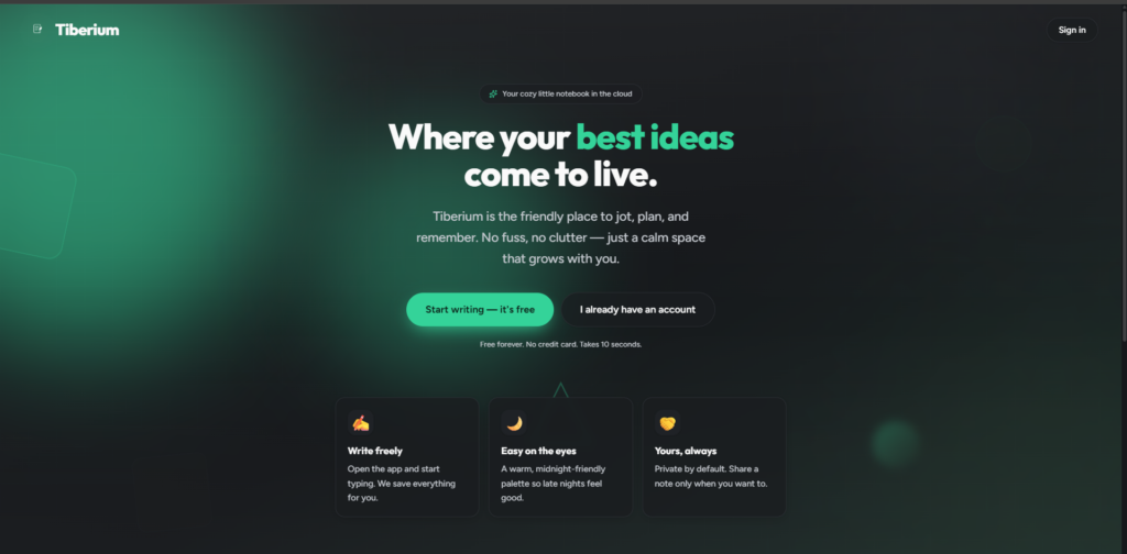 tiberium.app - a note taking app